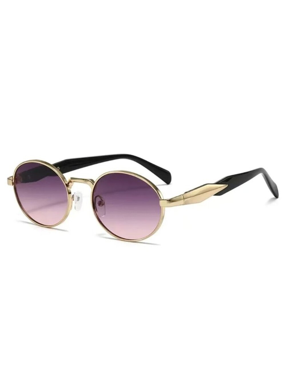 Unisex Oval Gold Frame Sunglasses With Purple Gradient Lenses & Black Arms